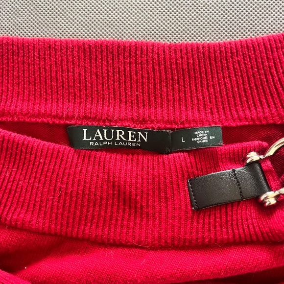 Lauren Ralph Lauren Red Cotton Buckle Neck Detail Long Sleeve Sweater M - Picture 4 of 6